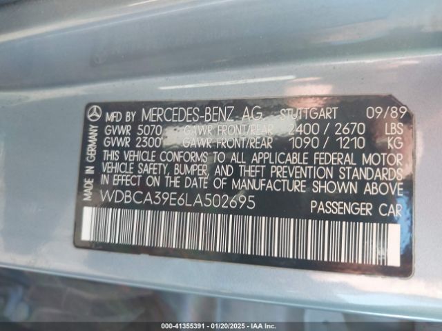 1990 MERCEDES-BENZ 560 WDBCA39E6LA502695 Photo 8
