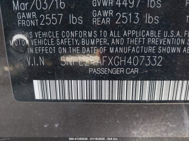 Hyundai SONATA SE 2016 5NPE24AFXGH407332 Image 9