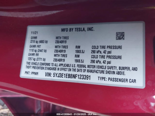2022 TESLA MODEL 3 5YJ3E1EB8NF123391 Photo 8