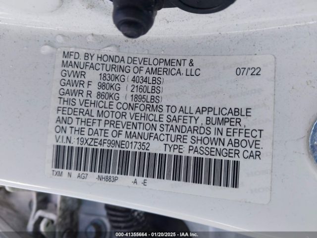 19XZE4F99NE017352 Honda Insight Touring