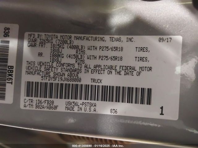 5TFDY5F19JX688080 Toyota Tundra Sr5 5.7l V8