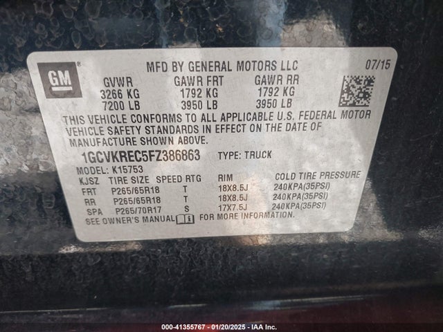 1GCVKREC5FZ386863 Chevrolet Silverado 1500 2lt