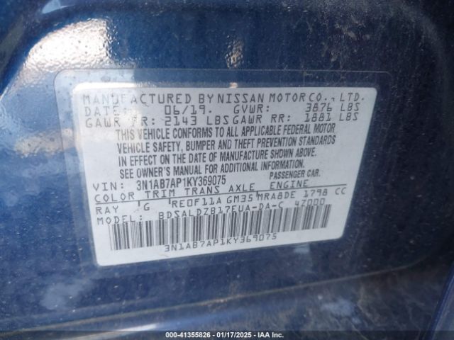 3N1AB7AP1KY369075 Nissan SENTRA SV