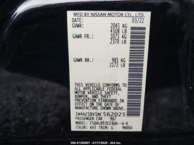 1N4AZ1BV1NC562025 Nissan Leaf S 40 Kwh