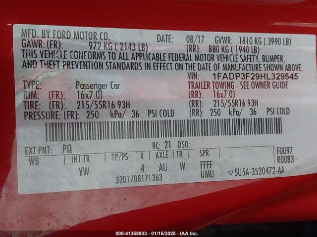 1FADP3F29HL329545 Ford FOCUS SE