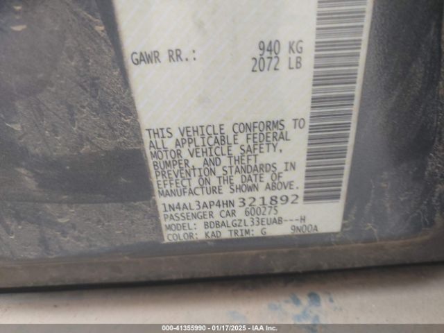 1N4AL3AP4HN321892 Nissan Altima 2.5 S