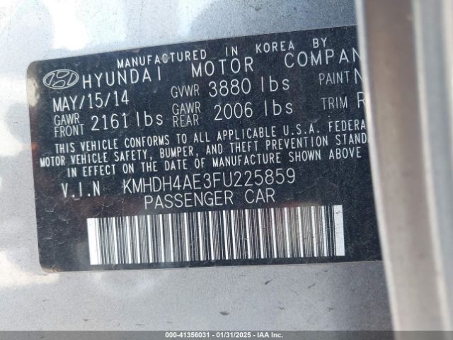 KMHDH4AE3FU225859 Hyundai ELANTRA SE