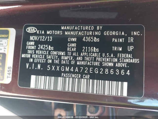 Продажа на аукционе авто 2014 Kia Optima Lx, vin: 5XXGM4A72EG286364, номер лота: 41356039