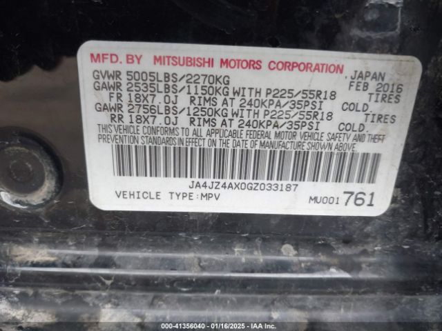 JA4JZ4AX0GZ033187 Mitsubishi OUTLANDER GT