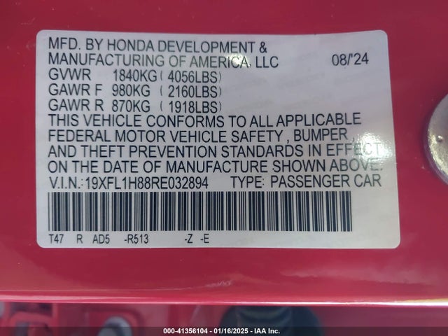 19XFL1H88RE032894 Honda Civic Sport Touring