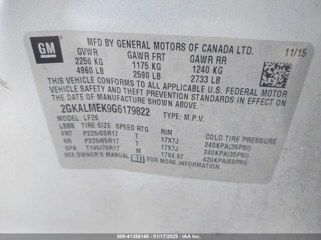 GMC Terrain Sle-1 2016 2GKALMEK9G6179822 Image 9