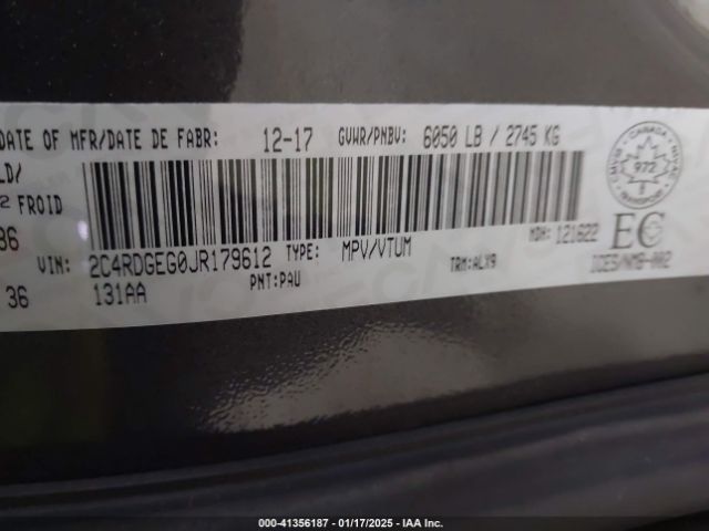 2C4RDGEG0JR179612 Dodge Grand Caravan Gt