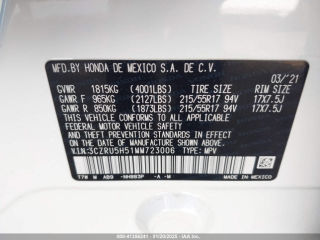 3CZRU5H51MM723006 Honda Hr-v 2wd Ex