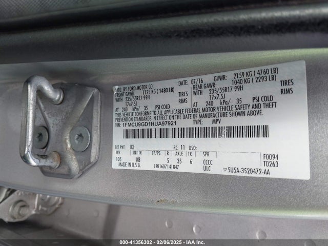 1FMCU9GD1HUA97921 Ford ESCAPE SE