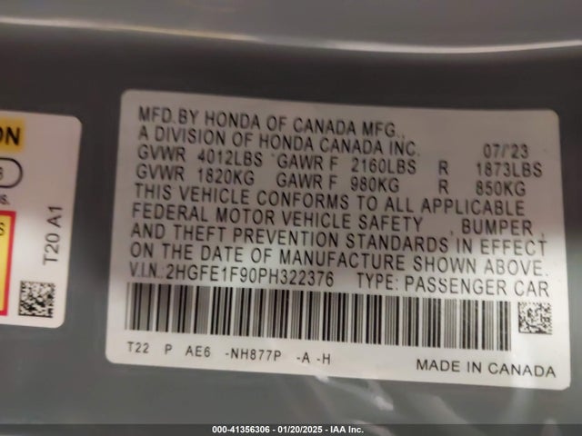 Honda Civic Touring 2023 2HGFE1F90PH322376 Image 9