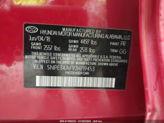 5NPE34AF9JH719453 Hyundai Sonata Sel+