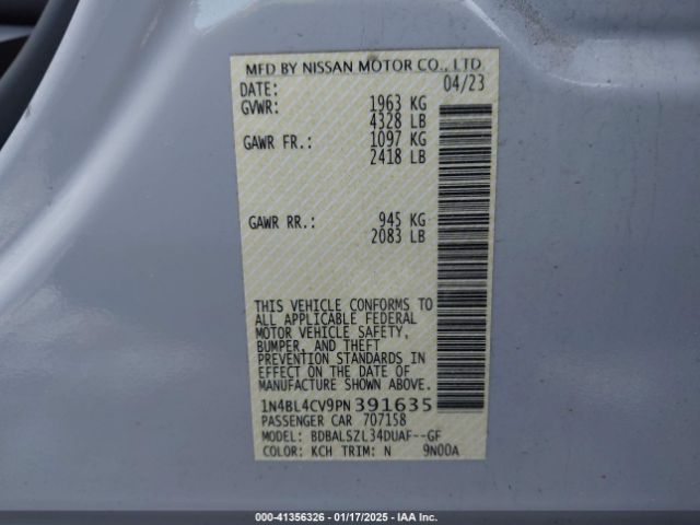1N4BL4CV9PN391635 Nissan Altima Sr Fwd