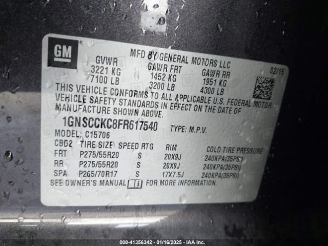 1GNSCCKC8FR617540 Chevrolet Tahoe Ltz