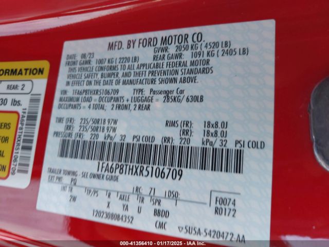 1FA6P8THXR5106709 Ford Mustang Ecoboost Fastback