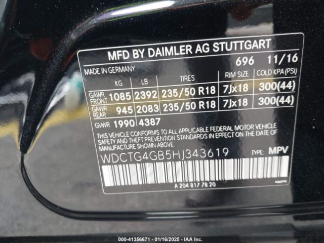 WDCTG4GB5HJ343619 Mercedes-Benz Gla 250 4matic