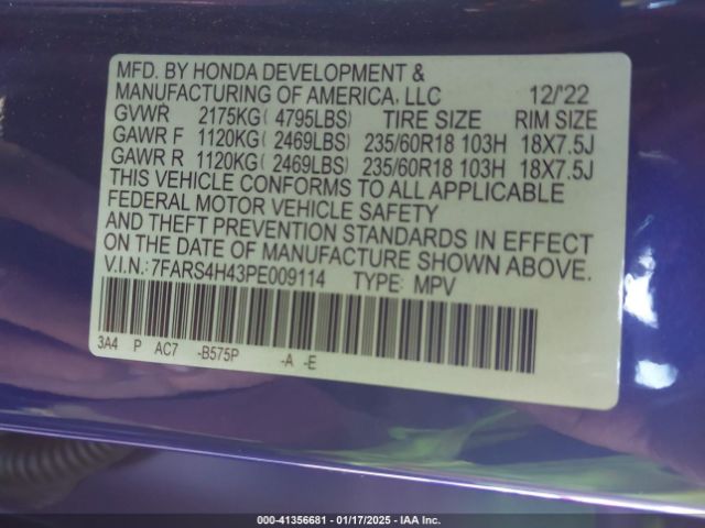 7FARS4H43PE009114 Honda Cr-v Ex Awd