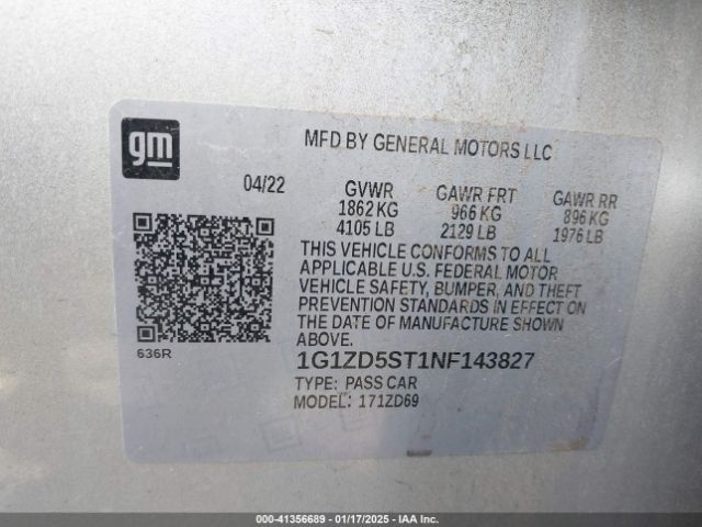 1G1ZD5ST1NF143827 Chevrolet Malibu Fwd Lt