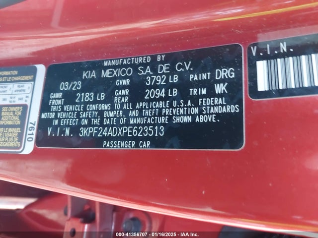 3KPF24ADXPE623513 KIA Forte Lxs