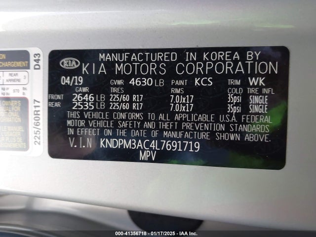 KNDPM3AC4L7691719 KIA Sportage Lx