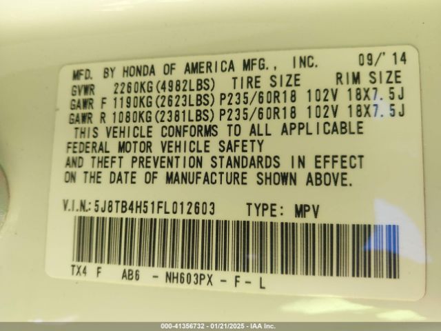 5J8TB4H51FL012603 Acura RDX