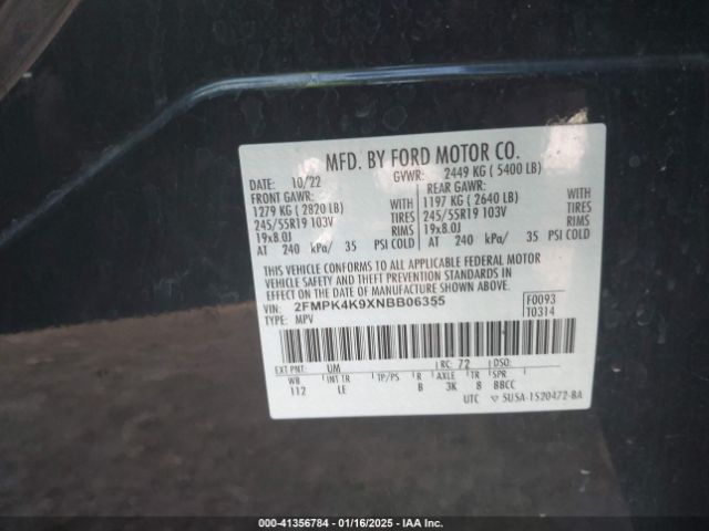 2FMPK4K9XNBB06355 Ford Edge Titanium