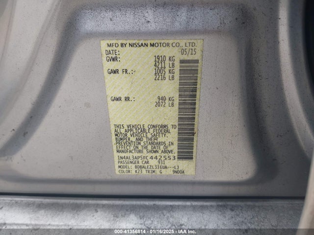 Nissan Altima 2.5 S 2015 1N4AL3AP5FC442553 Image 9