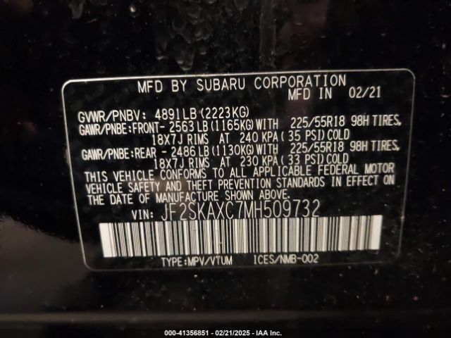 JF2SKAXC7MH509732 Subaru Forester Touring
