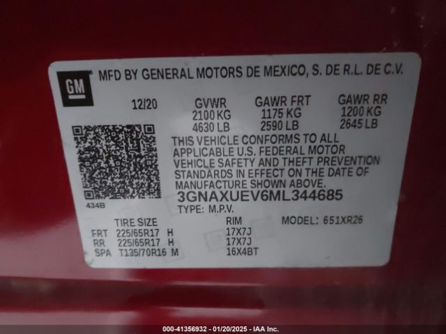 3GNAXUEV6ML344685 Chevrolet Equinox Awd Lt