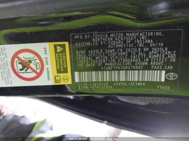 4T4BF1FK3GR570892 Toyota CAMRY LE