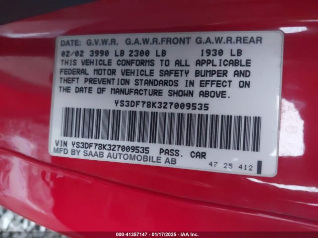 2002 SAAB 9-3 YS3DF78K327009535 Photo 8