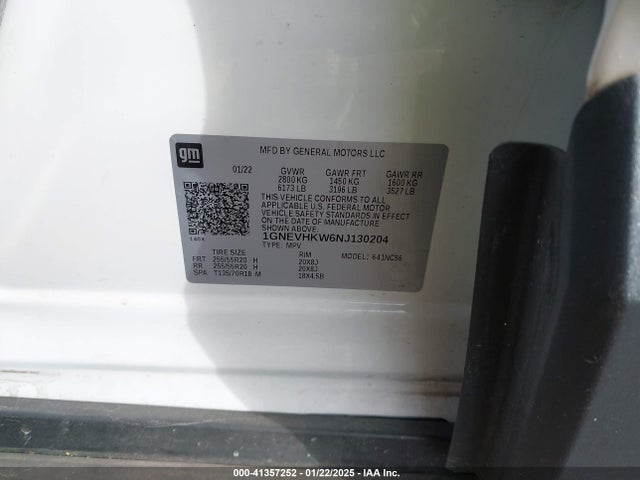 1GNEVHKW6NJ130204 Chevrolet Traverse Awd Lt Leather