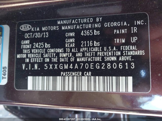 KIA Optima Lx 2014 5XXGM4A70EG280613 Image 9