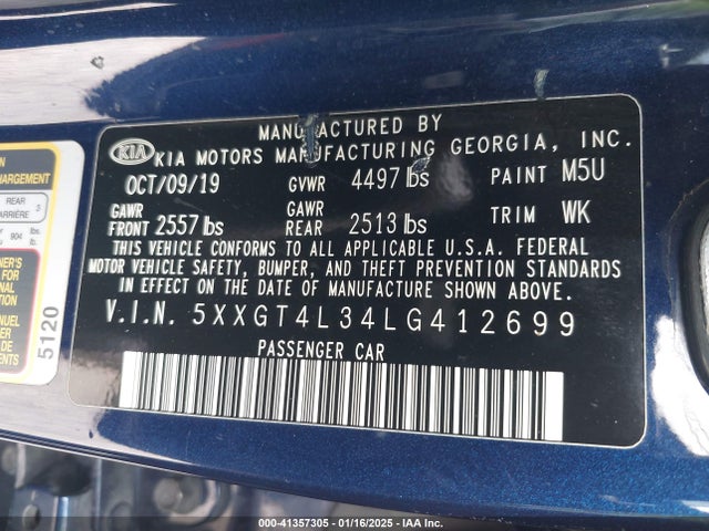 5XXGT4L34LG412699 KIA Optima Lx