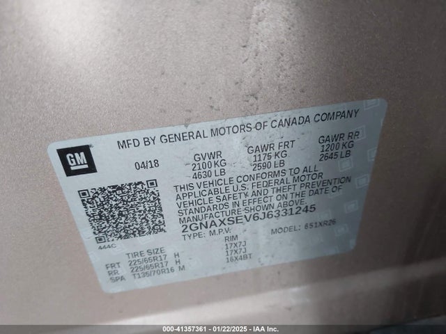 2GNAXSEV6J6331245 Chevrolet EQUINOX LT