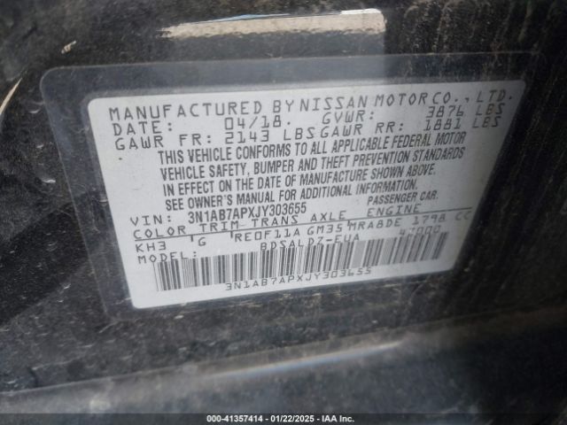 3N1AB7APXJY303655 Nissan SENTRA SV