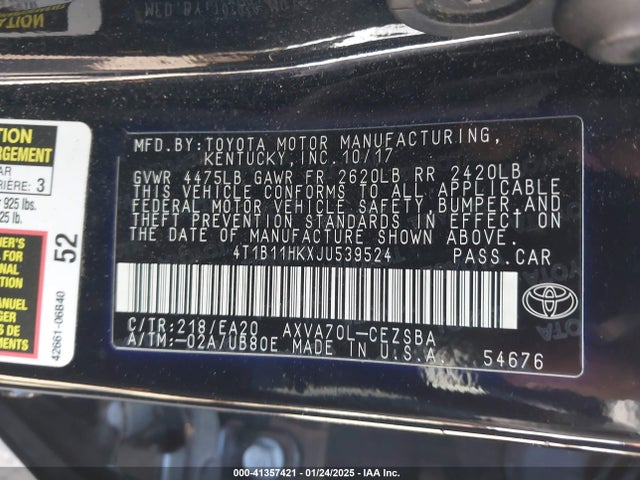 4T1B11HKXJU539524 Toyota CAMRY SE