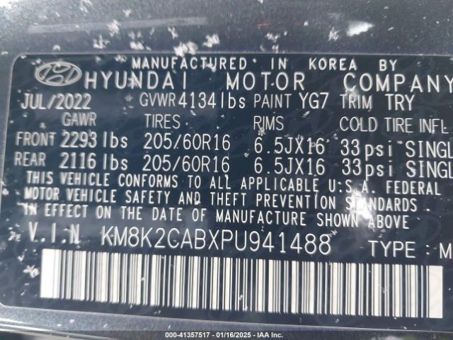 KM8K2CABXPU941488 Hyundai Kona Se