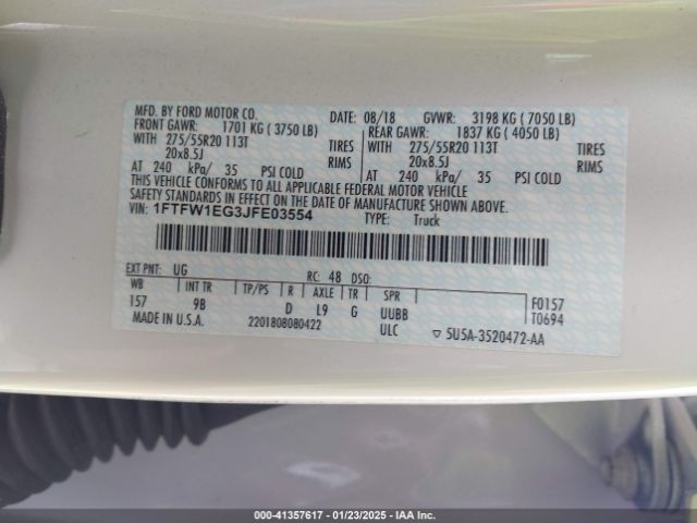 1FTFW1EG3JFE03554 Ford F-150 Platinum