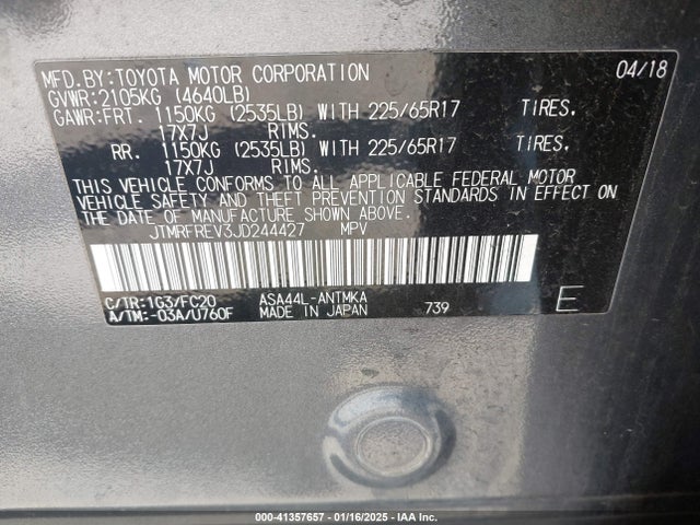 JTMRFREV3JD244427 Toyota Rav4 Adventure/xle