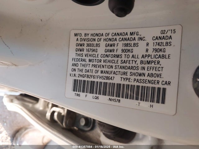Honda Civic Hf 2015 2HGFB2F61FH528647 Image 9