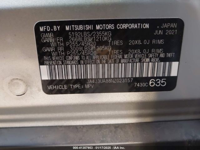 JA4J3UA88NZ023157 Mitsubishi Outlander Black Edition 2wd/se 2.5 2wd/se Launch Edition 2wd