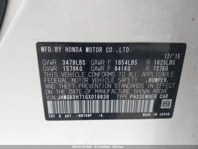 JHMGK5H71GX019938 Honda FIT EX