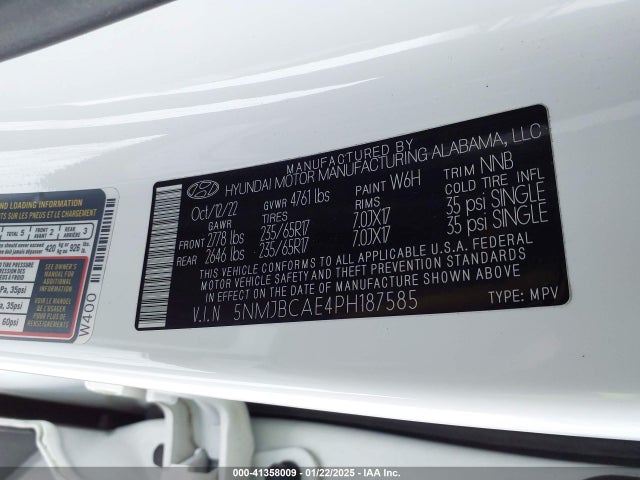 5NMJBCAE4PH187585 Hyundai TUCSON SEL