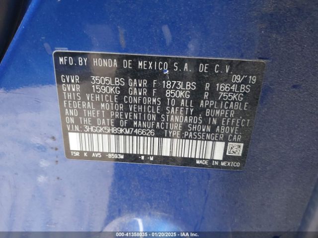 3HGGK5H89KM746626 Honda FIT EX