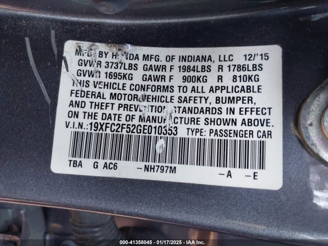 Honda Civic Lx 2016 19XFC2F52GE010353 Image 9